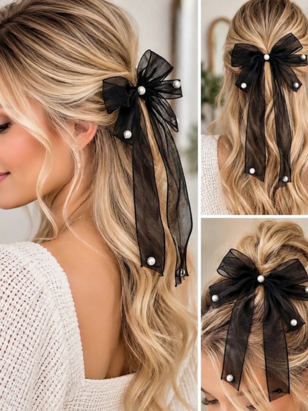 Black Pearl Bow Hair Accessory
